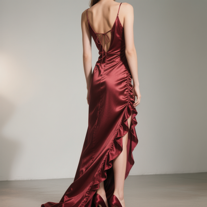 Midnight Siren" Gown: Exquisite Dark Navy Satin Evening Dress