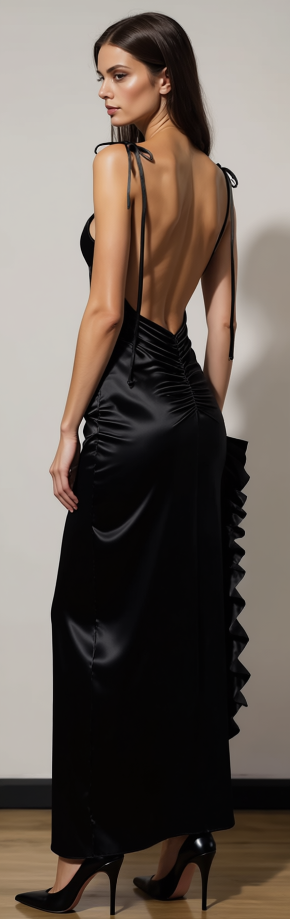 Midnight Siren" Gown: Exquisite Dark Navy Satin Evening Dress